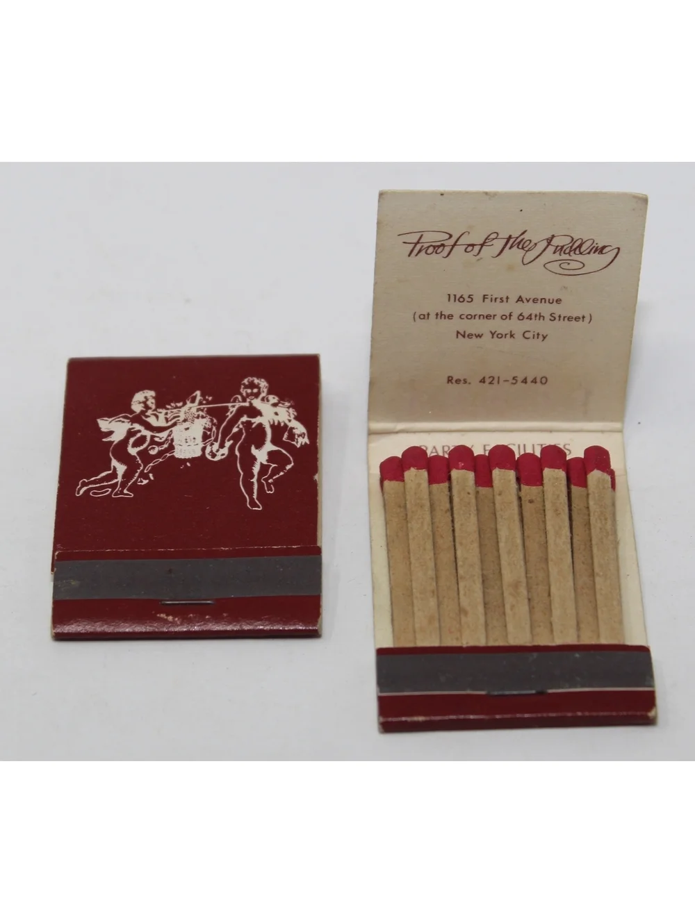 Vintage Lot of 2 Matchbooks Proof of the Pudding New York City Restaurant 1960s